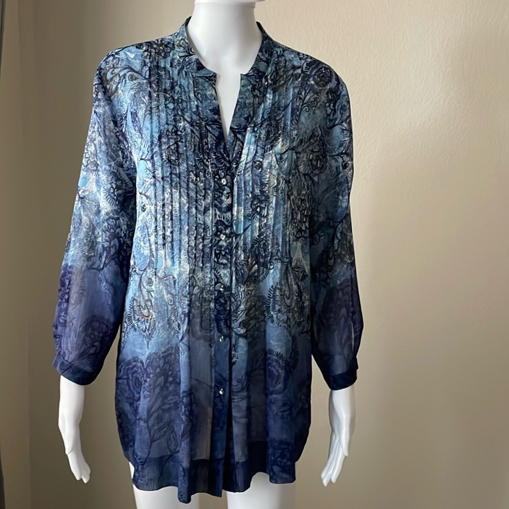Charter Club Blue Patterned Blouse